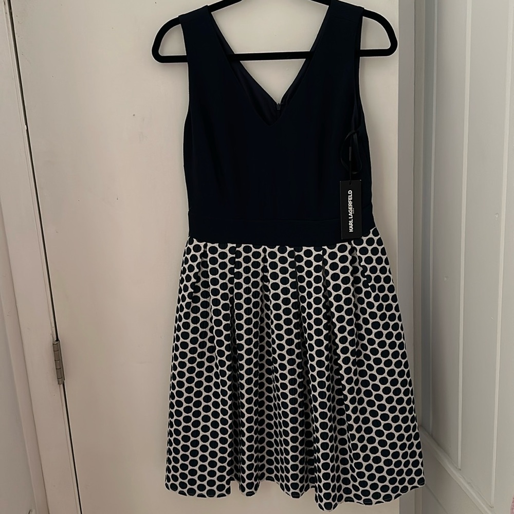 Karl Lagerfeld Navy Blue and white polka dot dress